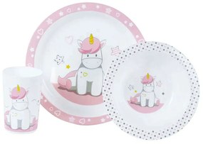 Σερβίτσιο Φαγητού Παιδικό (Σετ 3Τμχ) Unicorn 005667 White-Pink Ango Polypropylene