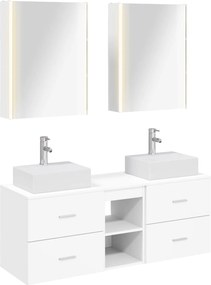 vidaXL Σετ Επίπλων Μπάνιου 5 pcs Λευκό Επεξεργασμένο Ξύλο και Γυαλί