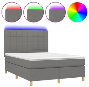 Κρεβάτι Boxspring με Στρώμα &amp; LED Σκ.Γκρι 140x200 εκ Υφασμάτινο - Γκρι