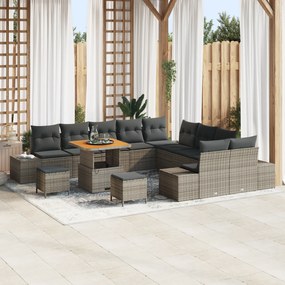 vidaXL Σετ Καναπέ Κήπου με μαξιλάρι 13 pcs Γκρι Πολυ ράταν