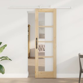 vidaXL Συρόμενη Πόρτα με Σετ Εξαρτημάτων 'ORKDAL' Στερεό Ξύλο & Γυαλί