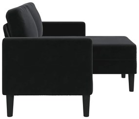vidaXL Διθέσιος Καναπές με Σεζλόνγκ σε Σχήμα L Μαύρος Βελούδος 125 εκ.