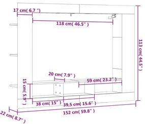 ΈΠΙΠΛΟ ΤΗΛΕΟΡΑΣΗΣ ΓΚΡΙ ΣΚΥΡΟΔΕΜΑΤΟΣ 152X22X113 ΕΚ. ΕΠΕΞ. ΞΥΛΟ 833725