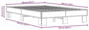 Πλαίσιο Κρεβατιού Καπνιστή Δρυς 120x190εκ. Επεξ. Ξύλο &amp; Μέταλλο - Καφέ