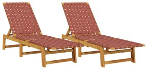 vidaXL Ξαπλώστρες 2 τεμ. Κόκκινο από Μασίφ Ξύλο Ακακίας και Ύφασμα