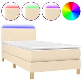 ΚΡΕΒΑΤΙ BOXSPRING ΜΕ ΣΤΡΩΜΑ &amp; LED ΚΡΕΜ 80X200 ΕΚ. ΥΦΑΣΜΑΤΙΝΟ 3133514