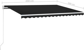 vidaXL Χειροκίνητη τέντα με ηλιακό LED 4,5 x 3 m Ανθρακί