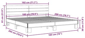 Πλαίσιο Κρεβατιού Καπνιστή Δρυς 180x200εκ. Επεξ. Ξύλο &amp; Μέταλλο - Καφέ