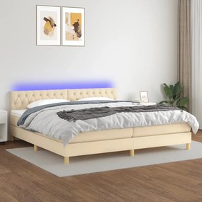 Κρεβάτι Boxspring με Στρώμα &amp; LED Κρεμ 200x200 εκ. Υφασμάτινο