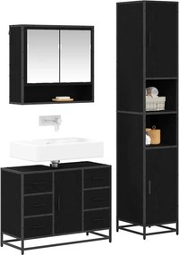 vidaXL Σετ Επίπλων Μπάνιου με ράφι 3 pcs Μαύρη Οξυά Επεξεργασμένο ξύλο