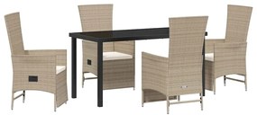 vidaXL Σέτ φαγητού για κήπο με μαξιλάρι 5 pcs Μπεζ συνθετικό ρατάν