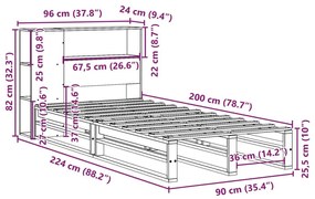 Κρεβάτι Βιβλιοθήκη Χωρίς Στρώμα Καφέ 90x200 εκ Μασίφ Πεύκο - Καφέ