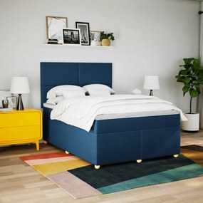 Κρεβάτι Boxspring με Στρώμα Μπλε 160x200 εκ. Υφασμάτινο - Μπλε