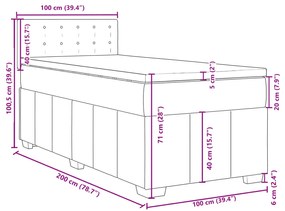 Κρεβάτι Boxspring με Στρώμα Ανοιχτό Γκρι 100x200 εκ. Υφασμάτινο - Γκρι