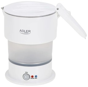 Τουριστικός ηλεκτρικός βραστήρας Adler AD 1377, 600W, 0,6 l, Αναδιπλούμενο σώμα σιλικόνης, Προστασία από υπερθέρμανση, Ένδειξη φωτός, Λευκό