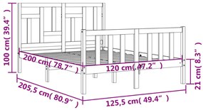 Σκελετός Κρεβατιού Χωρίς Στρώμα 120x200 εκ Μασίφ Ξύλο Πεύκου - Καφέ