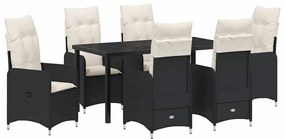 vidaXL Σέτ φαγητού για κήπο με μαξιλάρι 7 pcs Μαύρο Πολυ ράταν