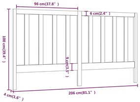 Κεφαλάρι Κρεβατιού Μαύρο 206 x 4 x 100 εκ. Μασίφ Ξύλο Πεύκου - Μαύρο