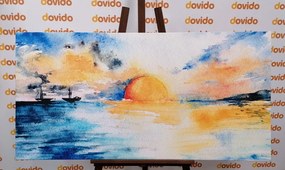Εικόνα ακουαρέλα θάλασσα και ηλιοβασίλεμα - 100x50