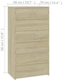 vidaXL Συρταριέρα με 6 Συρτάρια Sonoma Δρυς 50x34x96 εκ. Μοριοσανίδα