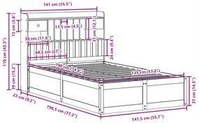 Σκελετός Κρεβ. Χωρίς Στρώμα Λευκό 135x190 εκ Μασίφ Πεύκο - Λευκό