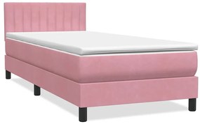 vidaXL Κρεβάτι Boxspring με Στρώμα &amp; LED Ροζ 90x220 εκ. Βελούδινο