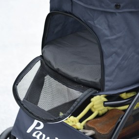 PawHut Καρότσι σκύλου, έως 10 kg, αναδιπλούμενο, καλάθι κάτω, μαξιλάρι, πλαϊνή τσέπη, 81 cm x 48 cm x 99 cm, Γκρι