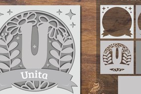 Intra απο ξύλο plywood  Χρώμα wenge 3mm-4mm πάχος - Floral Alphabet Shadow Box - Letter U Δίασταση 25x25 cm INTRAFABR-88150667