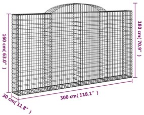 vidaXL Συρματοκιβώτια Τοξωτά 3 τεμ. 300x30x160/180 εκ. Γαλβαν. Ατσάλι