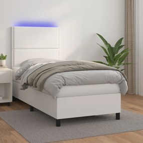 vidaXL Κρεβάτι Boxspring με Στρώμα &amp; LED Λευκό 80x200 εκ. Συνθ. Δέρμα