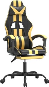 vidaXL Καρέκλα Gaming Περιστρ. Υποπόδιο Μαύρος χρυσός Συνθετικό Δέρμα