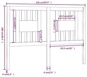 vidaXL Κεφαλάρι Κρεβατιού Γκρι 141 x 4 x 100 εκ. από Μασίφ Ξύλο Πεύκου