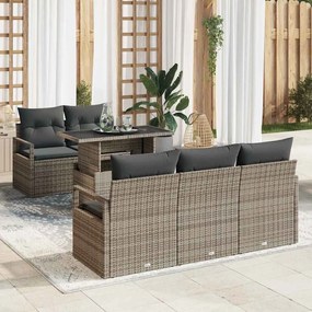 vidaXL Σετ Καναπέ Κήπου με αποθήκευση 6 pcs Γκρι Πολυ ράταν