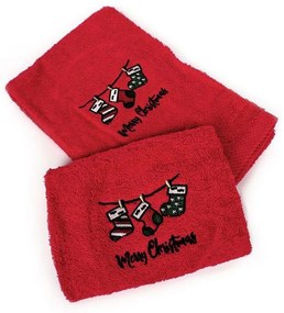 Πετσέτες Χριστουγεννιάτικες Christmas Socks (Σετ 2τμχ) Red DimCol Towels Set 50x90cm