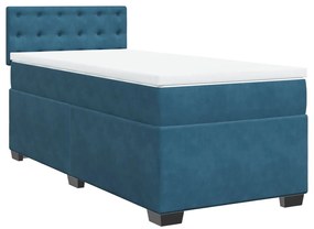 Κρεβάτι Boxspring με Στρώμα Σκούρο Μπλε 80 x 200 εκ. Βελούδινο - Μπλε