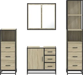 vidaXL Σετ Επίπλων Μπάνιου 4 Τεμαχίων Sonoma Δρυς Επεξεργασμένο Ξύλο