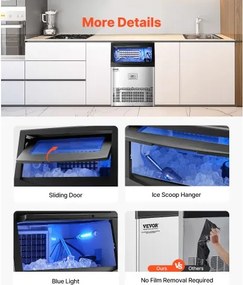 VEVOR Commercial Ice Maker Freestanding Cabinet Machine 90lbs/24H 50 Ice Cubes