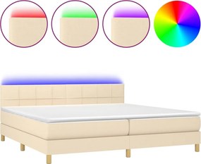 vidaXL Κρεβάτι Boxspring με Στρώμα &amp; LED Κρεμ 200x200 εκ. Υφασμάτινο
