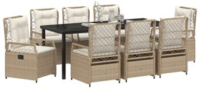 vidaXL Σετ Γευμάτων Κήπου 9 Τεμαχίων Μπεζ Poly Rattan