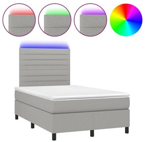 Κρεβάτι Boxspring με Στρώμα &amp; LED Αν.Γκρι 120x190εκ. Υφασμάτινο - Γκρι