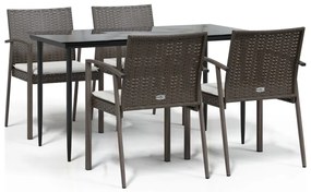 vidaXL Σετ Τραπεζαρίας Κήπου 5 τεμ. Συνθ. Ρατάν / Ατσάλι με Μαξιλάρια