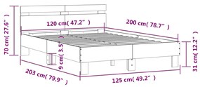 Πλαίσιο Κρεβατιού με Κεφαλάρι Λευκό 120x200 εκ.Επεξ. Ξύλο - Λευκό