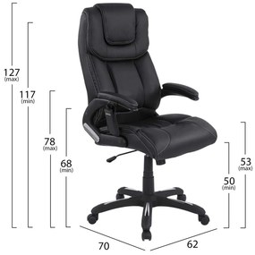 ΚΑΡΕΚΛΑ ΓΡΑΦΕΙΟΥ THORIN HM1050.01 ΜΕ MASSAGE ΜΑΥΡΗ HOMEMARKT 62x70x127Y εκ.