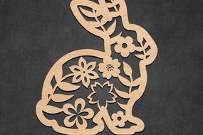 Σετ των 2 Intra απο ξύλο plywood Χρώμα wenge 3mm-4mm πάχος - κοπής με λέιζερ Πασχαλινό Floral Bunny Δίασταση 15x15 cm INTRAFABR-125035180