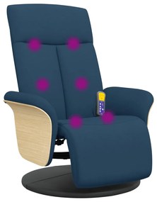 vidaXL Πολυθρόνα Μασάζ Ανακλινόμενη με Υποπόδιο Μπλε Υφασμάτινη