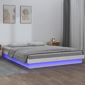 Πλαίσιο Κρεβατιού με LED Λευκό 160 x 200 εκ. από Μασίφ Ξύλο