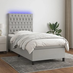 Κρεβάτι Boxspring με Στρώμα &amp; LED Αν.Γκρι 90x200 εκ. Υφασμάτινο - Γκρι