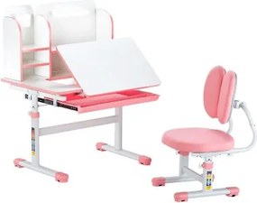 VEVOR Kids Study Chair and Desk with Bookshelf &amp; Drawer Height Adjustable Pink