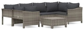 vidaXL Σαλόνι Κήπου 7 Τεμαχίων Γκρι από Συνθετικό Ρατάν με Μαξιλάρια