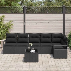 vidaXL Σετ Καναπέ Κήπου 7 pcs Μαύρο Πολυ rattan, βαμμένο ατσάλι